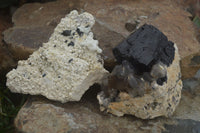 Natural Schorl Black Tourmaline Specimens With Hyalite Opal x 2 From Erongo Mountains, Namibia - TopRock