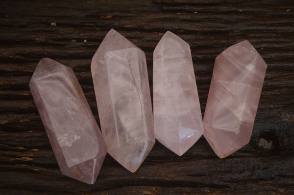 Polished Gemmy Double Terminated Rose Quartz Points x 4 From Ambatondrazaka, Madagascar