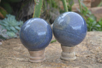 Polished Blue Lazulite Spheres  x 2 From Madagascar - Toprock Gemstones and Minerals 