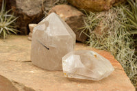 Polished Tourmalinated & Smokey Window Quartz Crystals  x 2 From Madagascar - TopRock