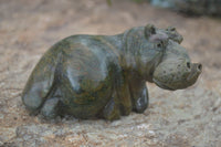 Polished Green Verdite Hippo Carvings  x 3 From Zimbabwe - TopRock