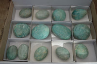 Polished Blue Amazonite Palm Stones  x 13 From Madagascar