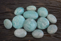 Polished Blue Amazonite Palm Stones  x 13 From Madagascar