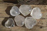 Polished Clear Rock Crystal Gemstone Hearts  x 6 From Madagascar