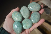 Polished Blue Amazonite Palm Stones  x 13 From Madagascar