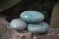 Polished Blue Amazonite Palm Stones  x 13 From Madagascar