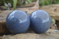 Polished Blue Lazulite Spheres  x 2 From Madagascar - Toprock Gemstones and Minerals 