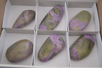 Polished Stichtite & Serpentine Free Forms With Silky Purple Threads x 6 From Barberton, South Africa