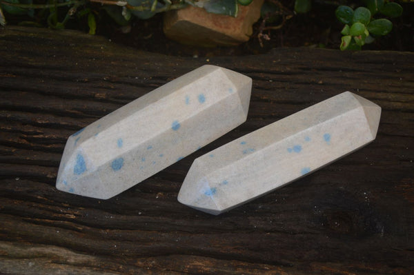 Polished Blue Spotted Spinel Quartz Double Terminated Points x 2 From Madagascar