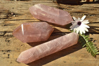 Polished Double Terminated Gemmy Pink Rose Quartz Points x 3 From Ambatondrazaka, Madagascar - TopRock