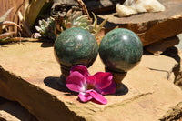 Polished Emerald Fuchsite Quartz Spheres With Wooden Stands  x 4 From Madagascar - TopRock