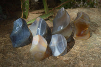 Polished Banded Agate Flames  x 6 From West Coast, Madagascar