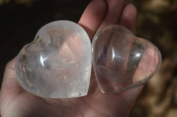 Polished Clear Rock Crystal Gemstone Hearts  x 6 From Madagascar