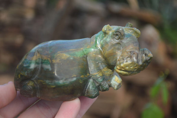 Polished Green Verdite Hippo Carvings  x 3 From Zimbabwe - Toprock Gemstones and Minerals 