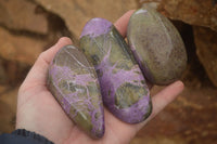 Polished Stichtite & Serpentine Free Forms With Silky Purple Threads x 6 From Barberton, South Africa