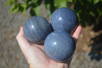 Polished Blue Lazulite Spheres  x 3 From Madagascar - Toprock Gemstones and Minerals 