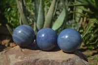 Polished Blue Lazulite Spheres  x 3 From Madagascar - Toprock Gemstones and Minerals 