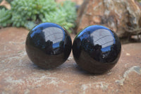 Polished Schorl Black Tourmaline Spheres  x 6 From Madagascar - Toprock Gemstones and Minerals 