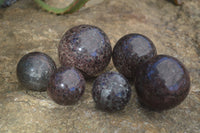 Polished Red Pyrope Garnet Matrix Spheres  x 6 From Madagascar