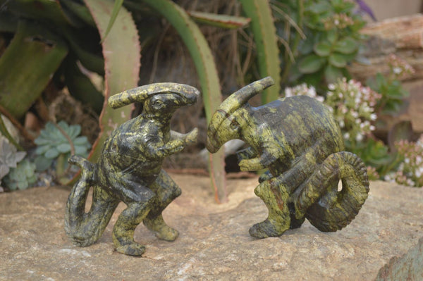 Polished  Leopard Stone Dinosaur Carvings x 2 From Zimbabwe