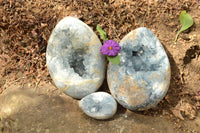 Polished Beautiful Blue Celestite Geode Eggs (1 x Mini, 2 x Medium) x 3 From Sakoany, Madagascar - TopRock