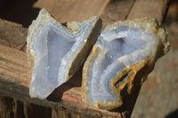 Natural Blue Lace Agate Geode Specimens  x 3 From Nsanje, Malawi - Toprock Gemstones and Minerals 