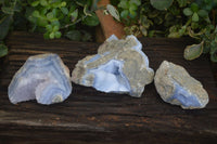 Natural Blue Lace Agate Geode Specimens  x 3 From Malawi - Toprock Gemstones and Minerals 