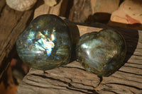 Polished  Puffy Labradorite Gemstone Hearts  x 2 From Tulear, Madagascar