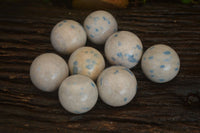 Polished Blue Spotted Spinel Quartz Spheres x 8 From Madagascar