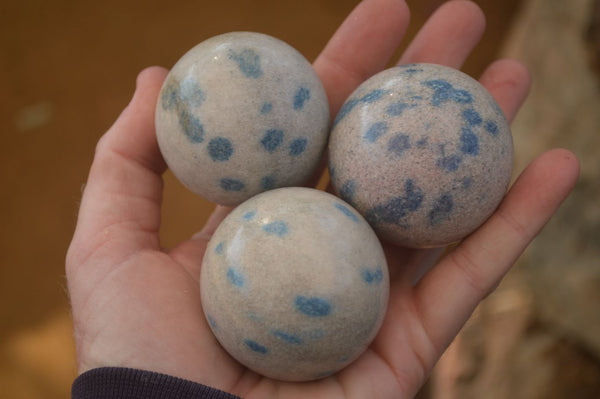 Polished Blue Spotted Spinel Quartz Spheres x 8 From Madagascar