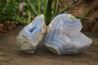 Natural Blue Lace Agate Geode Specimens  x 3 From Malawi - Toprock Gemstones and Minerals 