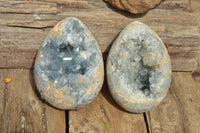 Polished Beautiful Blue Celestite Geode Eggs (1 x Mini, 2 x Medium) x 3 From Sakoany, Madagascar - TopRock