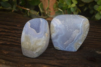 Polished Blue Lace Agate Standing Free Forms x 2 From Nsanje, Malawi