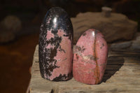 Polished  Pink & Black Rhodonite Standing Free Forms x 2 From Madagascar