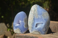 Polished Blue Lace Agate Standing Free Forms  x 2 From Nsanje, Malawi - Toprock Gemstones and Minerals 