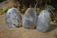 Polished Banded Agate Standing Free Forms  x 3 From West Coast, Madagascar