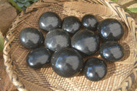 Polished Black Basalt Palm Stones x 12 From Madagascar