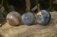 Polished Agate Spheres x 3 From Madagascar