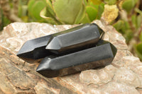 Polished Double Terminated Black Basalt Points  x 3 From Madagascar - TopRock