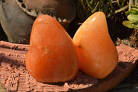 Polished Vibrant Bright Orange Twist Calcite Standing Free Forms  x 2 From Maevantanana, Madagascar - TopRock