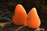 Polished Vibrant Bright Orange Twist Calcite Standing Free Forms  x 2 From Maevantanana, Madagascar - TopRock