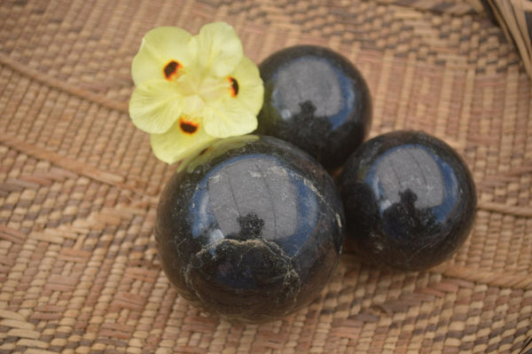 Polished Rare Sparkling Blue Iolite Spheres  x 3 From Madagascar - TopRock