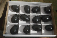 Polished Black Basalt Eggs  x 12 From Antsirabe, Madagascar - Toprock Gemstones and Minerals 