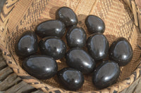 Polished Black Basalt Eggs  x 12 From Antsirabe, Madagascar - Toprock Gemstones and Minerals 