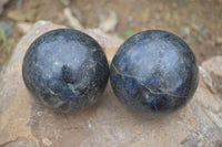 Polished Rare Iolite / Water Sapphire Spheres  x 2 From Northern Cape, South Africa - Toprock Gemstones and Minerals 