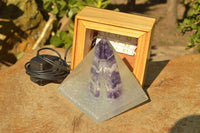 Polished Amethyst Set In A Clear Resin Pyramid With Light Stand x 1 From Southern Africa - TopRock