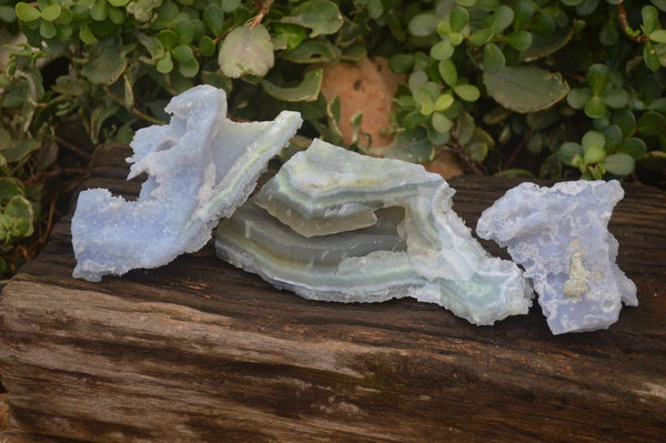 Natural Etched Blue Chalcedony Specimens  x 3 From Nsanje, Malawi