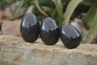 Polished Black Basalt Eggs  x 12 From Antsirabe, Madagascar - Toprock Gemstones and Minerals 