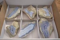 Polished One Side Blue Lace Agate Specimens x 6 From Nsanje, Malawi