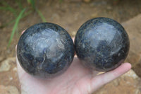 Polished Rare Iolite / Water Sapphire Spheres  x 2 From Northern Cape, South Africa - Toprock Gemstones and Minerals 